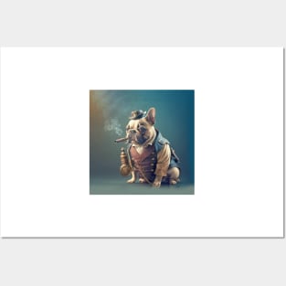 French Bulldog Steampunk Smoking Pipe Posters and Art